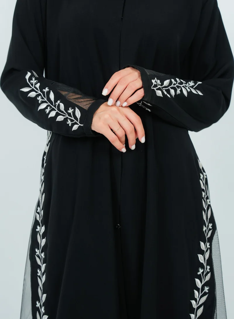 Rosette Abaya  Stylish embroidery abaya featuring Flowers embroidery for Women | Best Price UAE