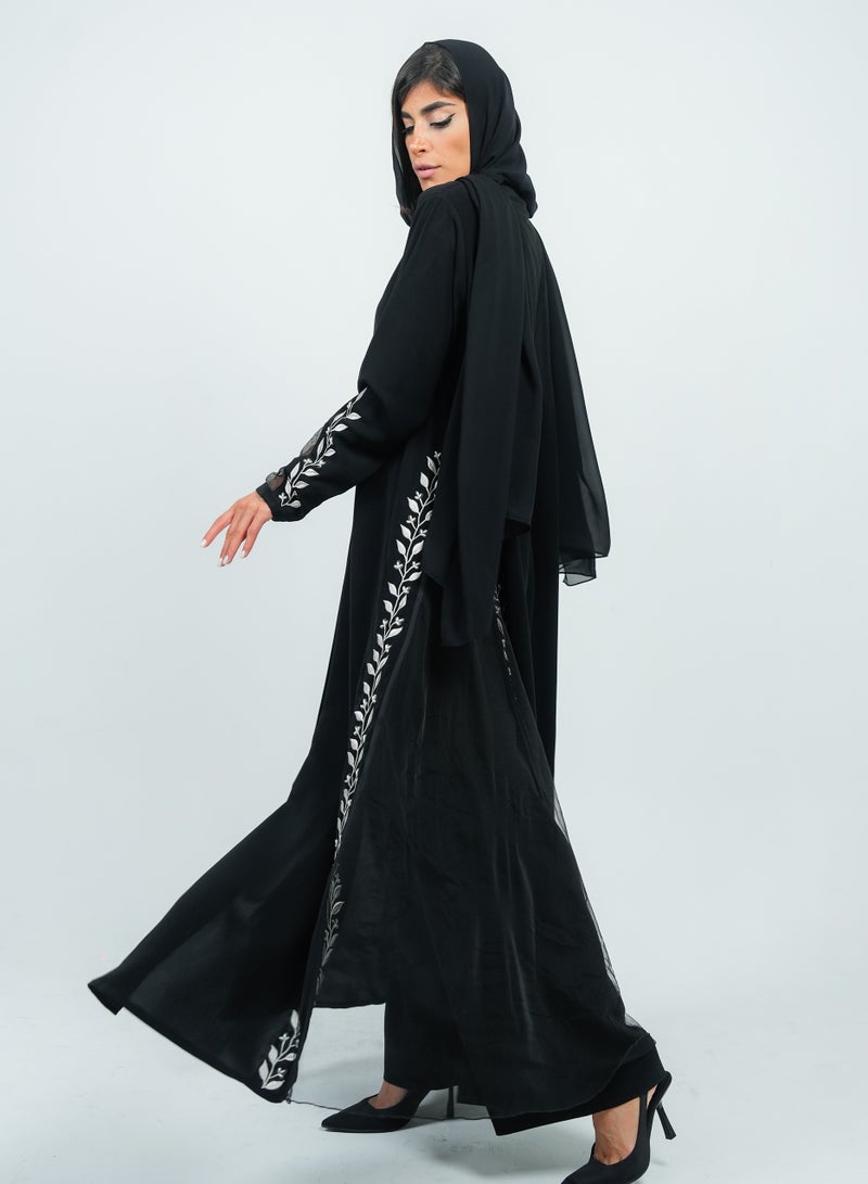 روزيت عباية عباية أنيقة مطرزة بالورود البيضاء و اللولو - Image 5