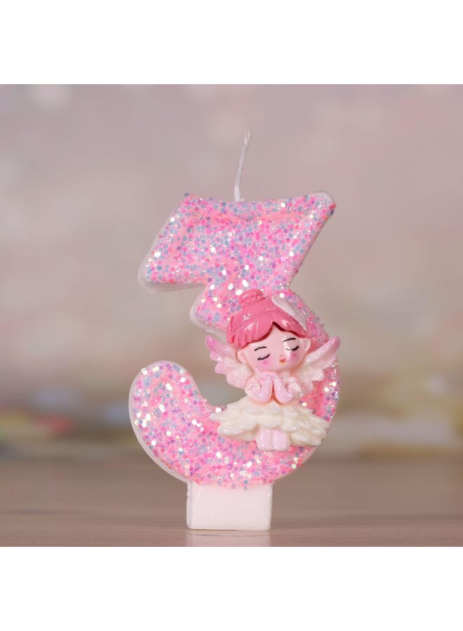 يُسلِّم شموع عيد ميلاد رقمية إبداعية ثلاثية الأبعاد، ديكورات حفلات يدوية الصنع على شكل ملاك وردي (رقم 3) - Image 1