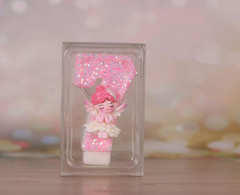 يُسلِّم شموع عيد ميلاد رقمية إبداعية ثلاثية الأبعاد، ديكورات حفلات يدوية الصنع على شكل ملاك وردي (رقم 3) - Image 2