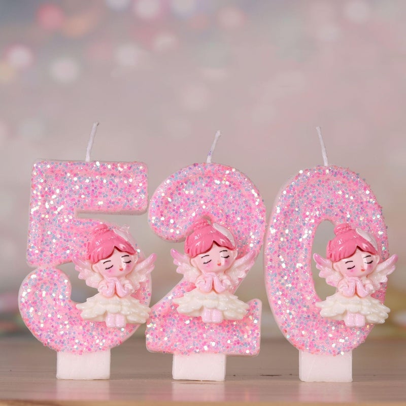 يُسلِّم شموع عيد ميلاد رقمية إبداعية ثلاثية الأبعاد، ديكورات حفلات يدوية الصنع على شكل ملاك وردي (رقم 3) - Image 3