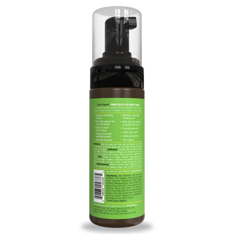 DermOrganic Volume Foam Mousse Firm Hold - Root Lift, Curl Support, Thicker Hairstyles, Alcohol-Free, 5.1 oz - Image 2