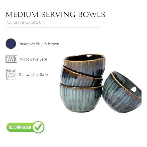 Beyond Homes Ceramic Serving Bowl Set of 4, 200 ml | Glossy Finish Microwave Safe Kharbuja, Melon Bowls for Kitchen, Ceramic Dinnerware Katori for Dal, Desserts & Snacks | Set of 4, Blue Brown - Image 4