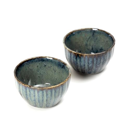 Beyond Homes Ceramic Serving Bowl Set of 4, 200 ml | Glossy Finish Microwave Safe Kharbuja, Melon Bowls for Kitchen, Ceramic Dinnerware Katori for Dal, Desserts & Snacks | Set of 4, Blue Brown - Image 5