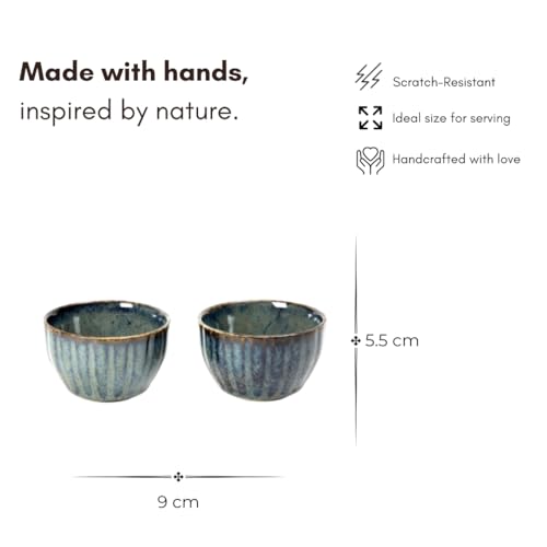 Beyond Homes Ceramic Serving Bowl Set of 4, 200 ml | Glossy Finish Microwave Safe Kharbuja, Melon Bowls for Kitchen, Ceramic Dinnerware Katori for Dal, Desserts & Snacks | Set of 4, Blue Brown - Image 2