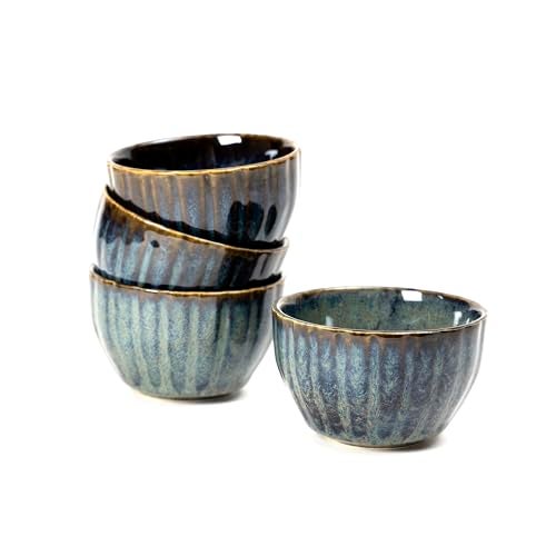 Beyond Homes Ceramic Serving Bowl Set of 4, 200 ml | Glossy Finish Microwave Safe Kharbuja, Melon Bowls for Kitchen, Ceramic Dinnerware Katori for Dal, Desserts & Snacks | Set of 4, Blue Brown - Image 1