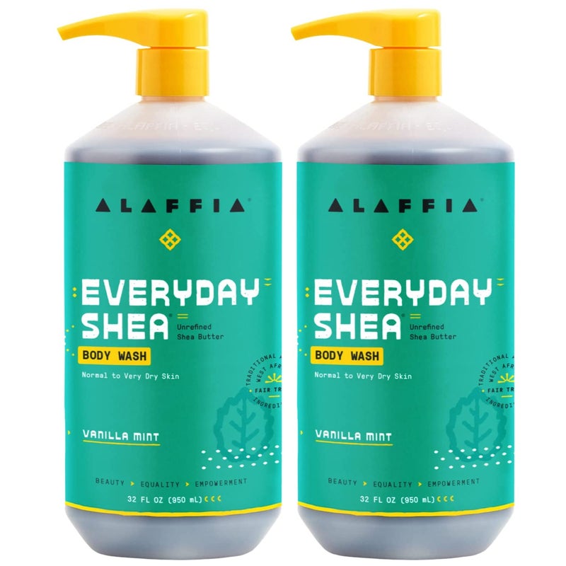 Alaffia Everyday Shea Body Wash, Naturally Helps Moisturize and Cleanse Without Stripping Natural Oils with Fair Trade Shea Butter, Neem, and Coconut Oil Vanilla Mint 32 fl oz - 2 Pack - Image 1