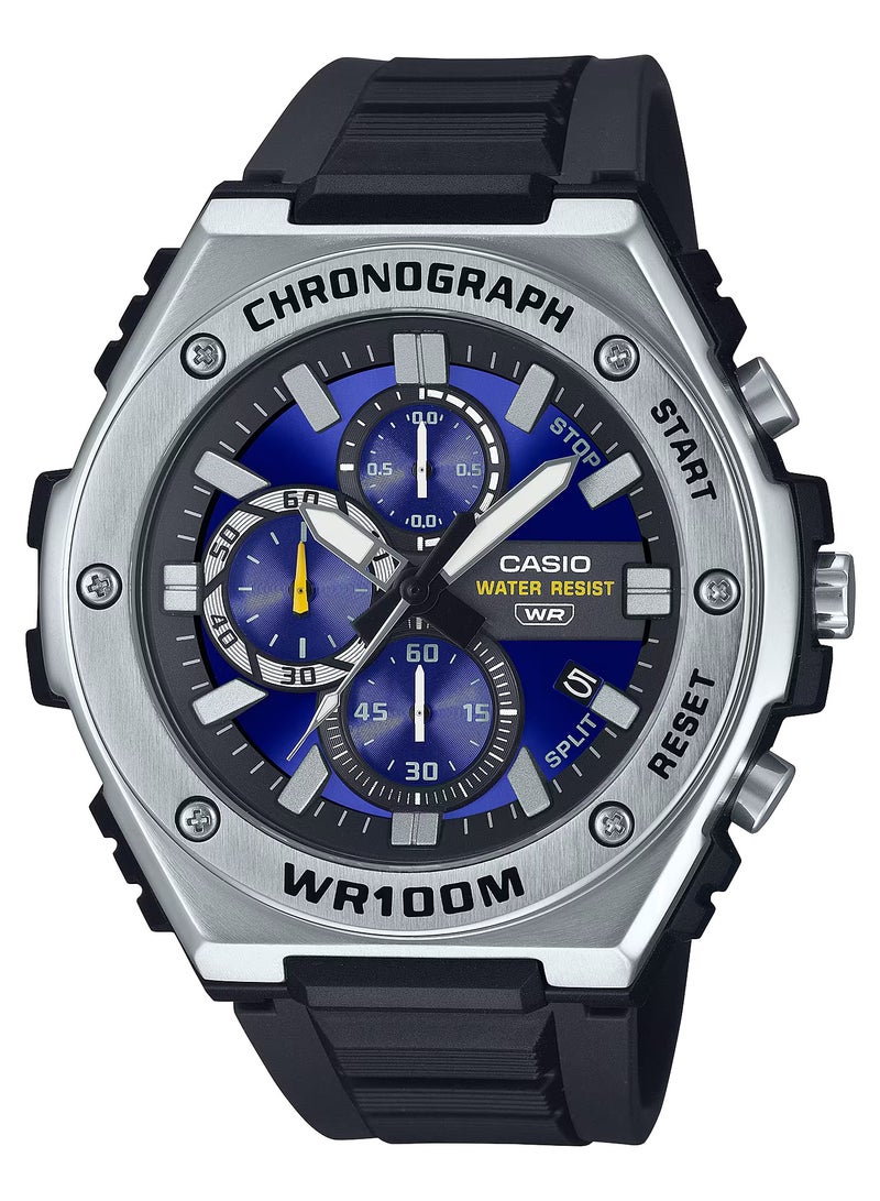 CASIO ساعة كواتز كرونوغراف بقرص أزرق وحزام ريزين MWA-300H-2AV