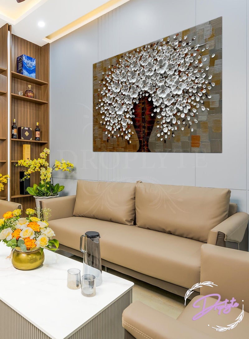 Droplyte Golden and White Flowers Bouquet Painting Decorative Wall Art Wall Decor Card Board MDF Home Decor for Living Room, Drawing Room, Office Room and Bedroom 40CM x 30CM  - Image 1