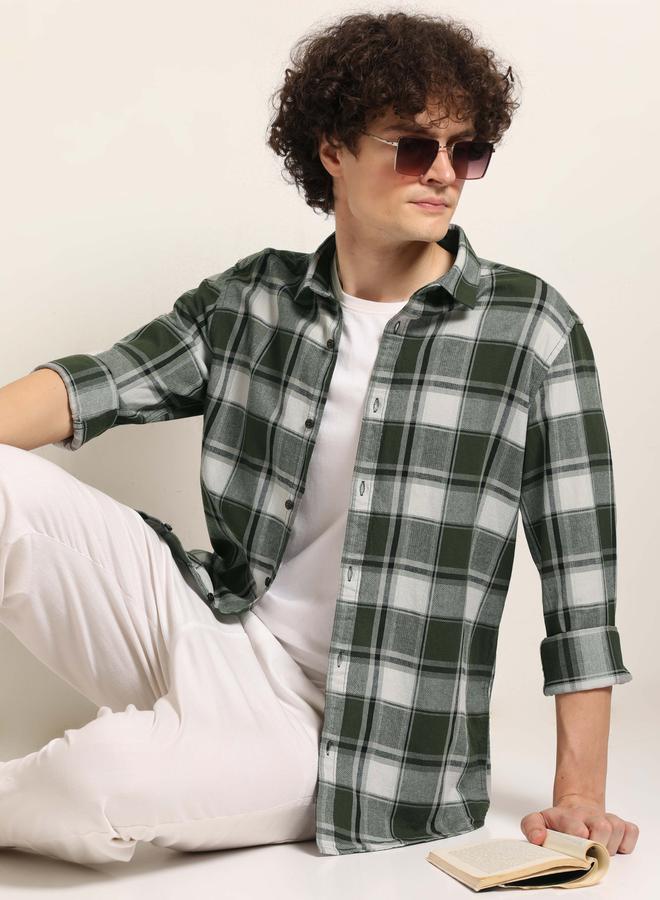بوشيرت قميص فلانيل مطبع بنمط مربعات - Image 1