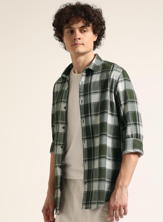بوشيرت قميص فلانيل مطبع بنمط مربعات - Image 2