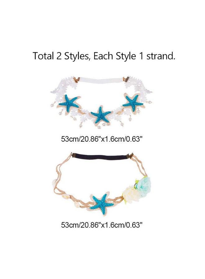 PH PandaHall 2 Strand Seashell Headband Mermaid Sea Star Starfish Hairbands Bohemia Wedding Flower Ocean Starfish Shell Lace Headband Elastic Hairband Flowers Starfish Seashell Mermaid Costume - Image 4