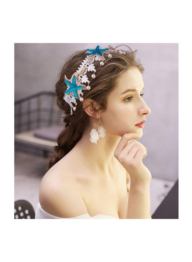 PH PandaHall 2 Strand Seashell Headband Mermaid Sea Star Starfish Hairbands Bohemia Wedding Flower Ocean Starfish Shell Lace Headband Elastic Hairband Flowers Starfish Seashell Mermaid Costume - Image 3