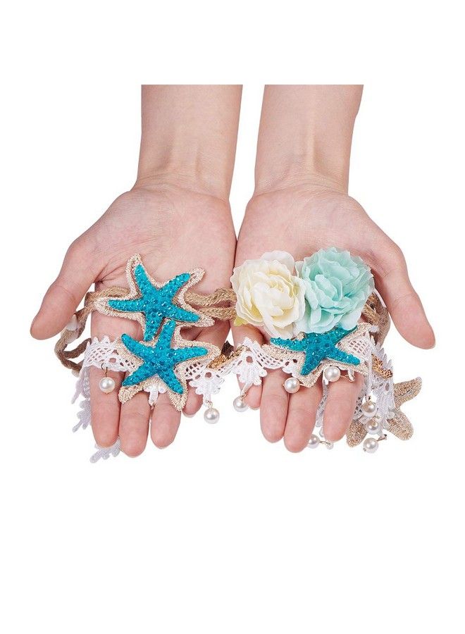 PH PandaHall 2 Strand Seashell Headband Mermaid Sea Star Starfish Hairbands Bohemia Wedding Flower Ocean Starfish Shell Lace Headband Elastic Hairband Flowers Starfish Seashell Mermaid Costume - Image 5