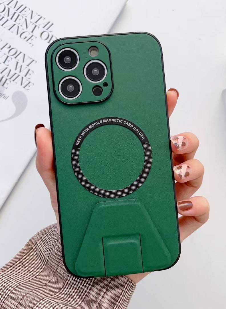 LEEKA iPhone 12 Pro LEEKA Magsafe Wireless Charging Mobile Phone Leather Case For iPhone 14 Plus 13 Mini 12 11 Pro Max XS XR Buckle Ring Stand Back Cover apple iPhone 12 Pro (Green) - Image 1