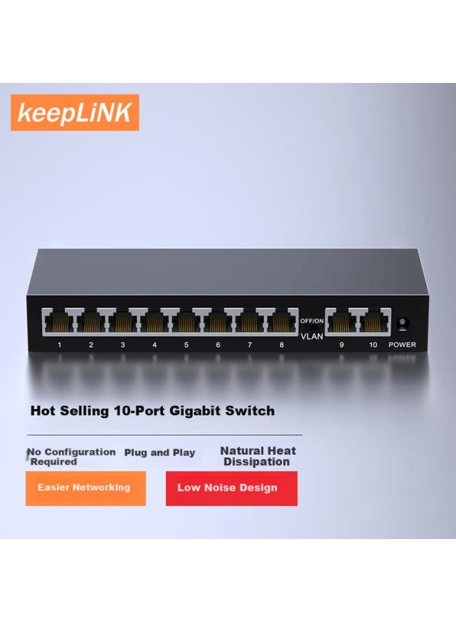 Keeplink Kp-9000 10-port 100mbps Switch, Enterprise-grade, For Home And Dormitory Use, Security Monitoring Network Splitter, Flow Divider, Switch/unit