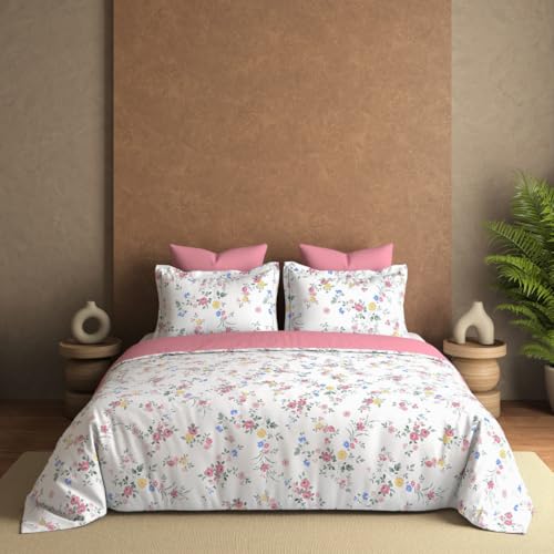 Plumora 100% Cotton Bed Sheet for King Size Bed 300 TC, 1 King Size Bed Sheet (108x108 Inches) with 2 Pillow Covers, Premium Bedsheet for Double Bed King Size (Pink, Rose Sky) - Image 1