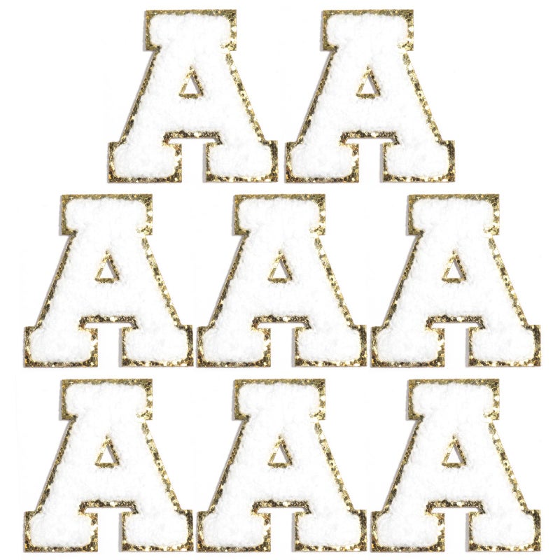 Yumttero 8 Pcs Self Adhesive Chenille Letter Patches 216 inch Glitter Varsity Preppy Letter Patches Stick for Clothes Jeans Hats Laptop Phone Case Fridge Repairing and DIY Decorating AccessoriesWhite A - Image 3
