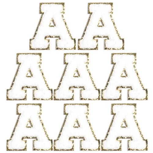 Yumttero 8 Pcs Self Adhesive Chenille Letter Patches 216 inch Glitter Varsity Preppy Letter Patches Stick for Clothes Jeans Hats Laptop Phone Case Fridge Repairing and DIY Decorating AccessoriesWhite A - Image 1