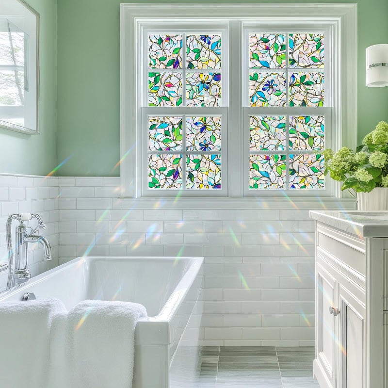 SOMWISE Rainbow Window Privacy Film,Heat Control,UV Blocking,Anti-Glare,Day & Night Privacy Protection & Decoration for Home, Bathroom,Glass Door,Static Cling,Renter-Friendly with Installation Tools - Image 3