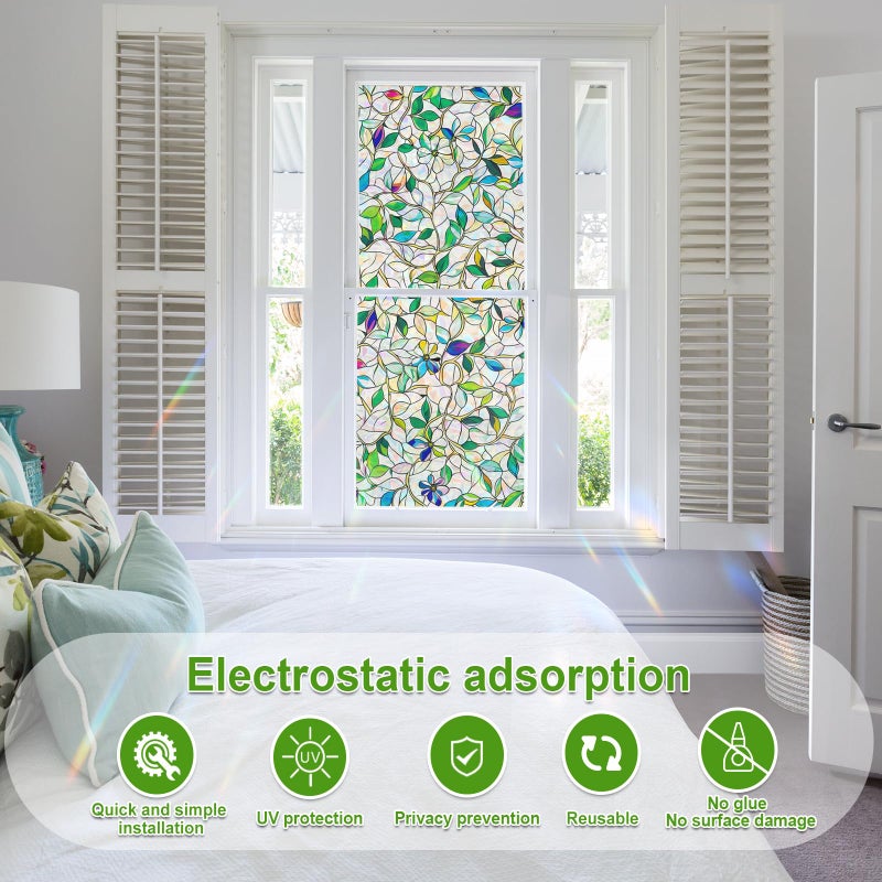SOMWISE Rainbow Window Privacy Film,Heat Control,UV Blocking,Anti-Glare,Day & Night Privacy Protection & Decoration for Home, Bathroom,Glass Door,Static Cling,Renter-Friendly with Installation Tools - Image 2
