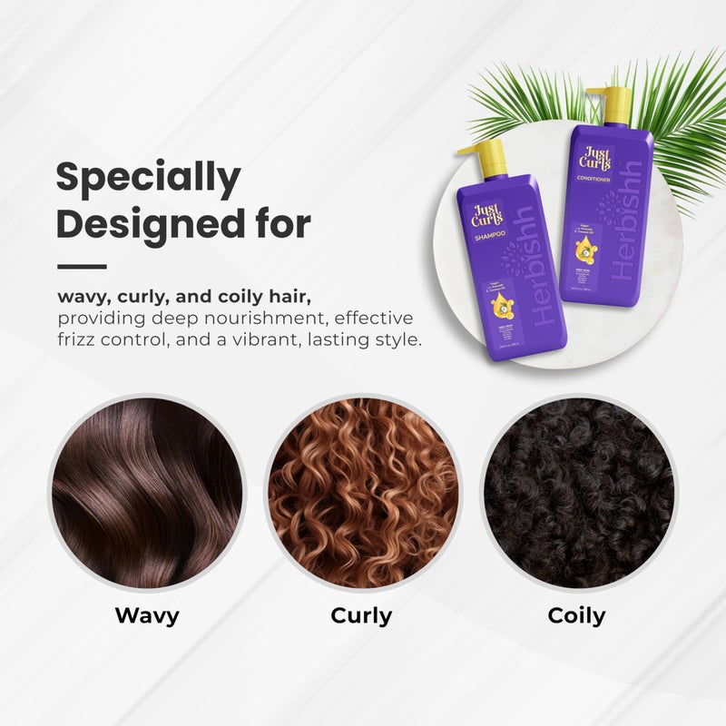 Herbishh Just Curls Coconut & Avocado Oil Infused Curly Hair Shampoo And Conditioner Set + Hair Wax Stick For Women & Men - Image 5