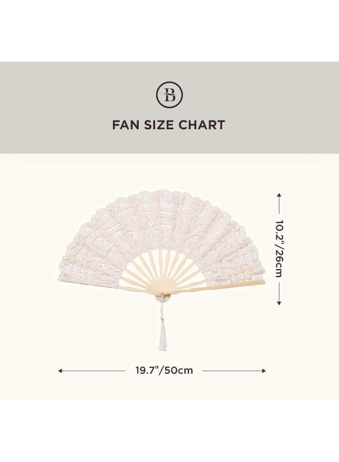 Cotton Lace Folding Handheld Fan Embroidered Bridal Hand Fan with Bamboo Staves for Wedding Decoration Dancing Party (Beige) - Image 3