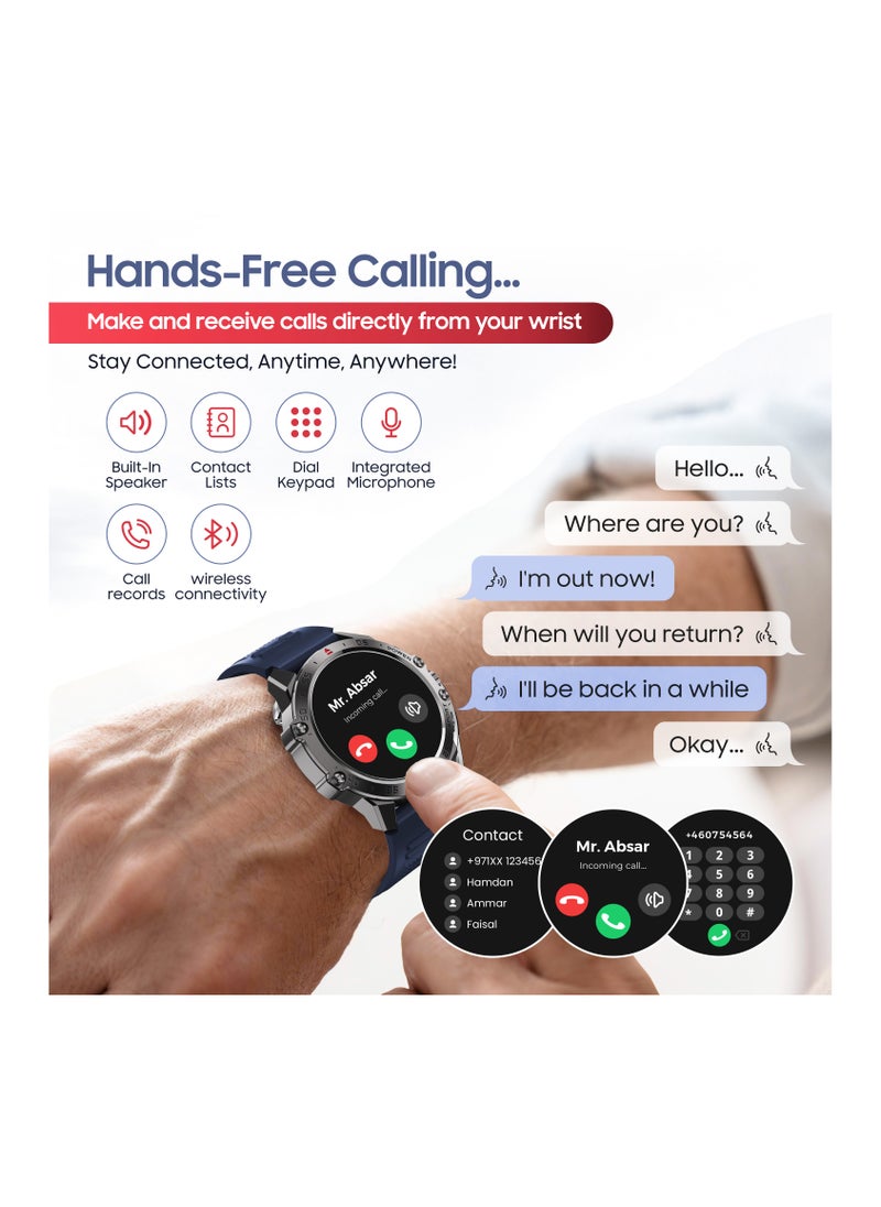 SWISS MILITARY - DOM5 Smartwatch 1.43-inch AMOLED, Bluetooth Calling, Multi Language, Health And Sports Tracking, Wireless Charging, 7 Days Battery, IP68, iOS/Android Compatible, Silver Frame with Blue Strap - Image 1