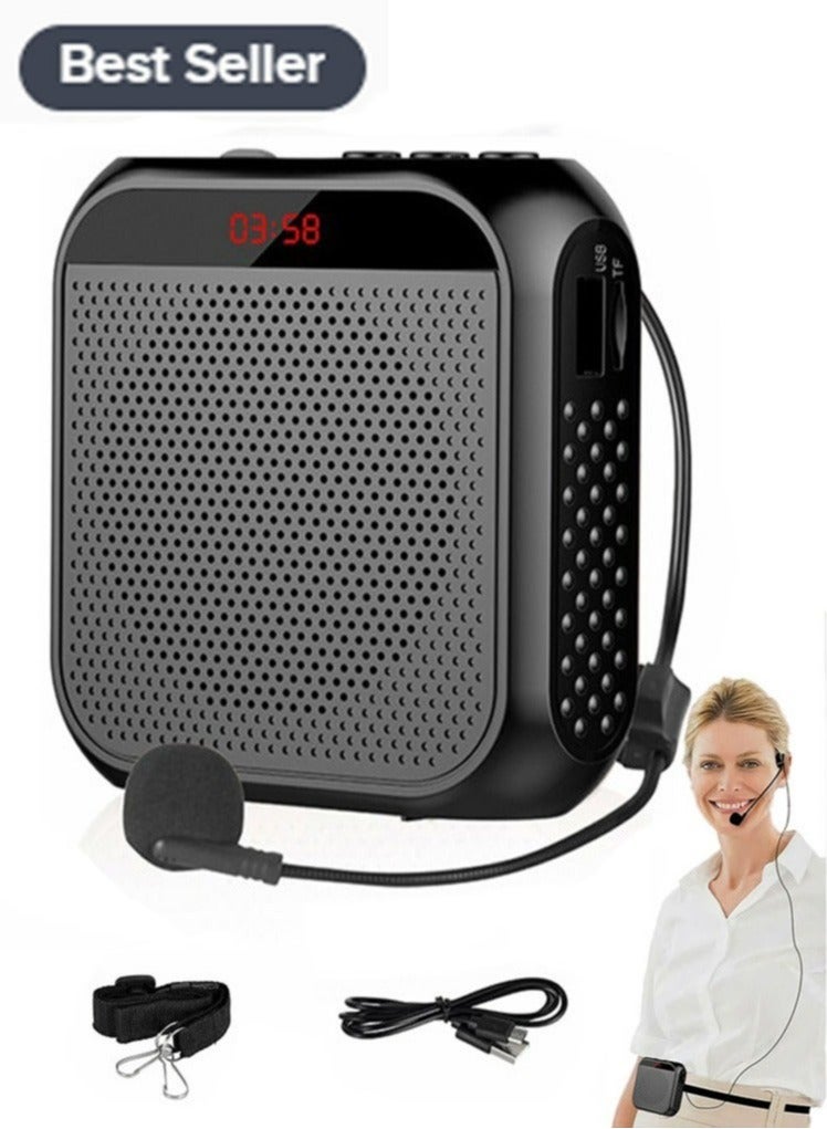 Portable Voice Amplifier with Wired Microphone Headset Rechargeable PA System Speaker Personal Loudspeaker for Teachers Tour Guides Coaches Meeting Yoga Fitness Daily Use Black - Image 1