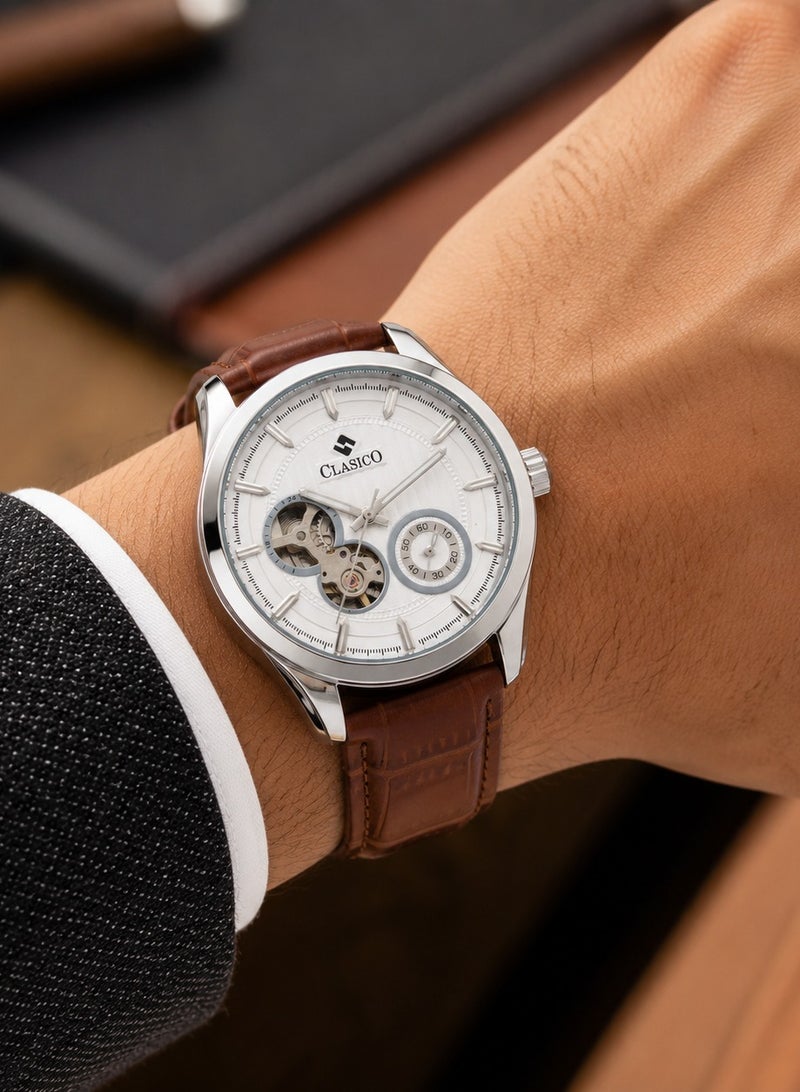 Clasico Elite Men's Open Heart Skeleton Leather Strap Watch – Automatic Mechanical Movement | Genuine Leather Band | Luxury Business Wrist Watch for Men - Image 5