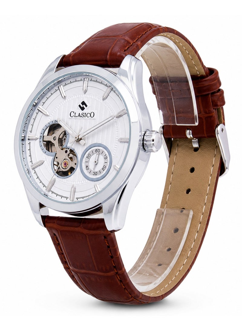 Clasico Elite Men's Open Heart Skeleton Leather Strap Watch – Automatic Mechanical Movement | Genuine Leather Band | Luxury Business Wrist Watch for Men - Image 2