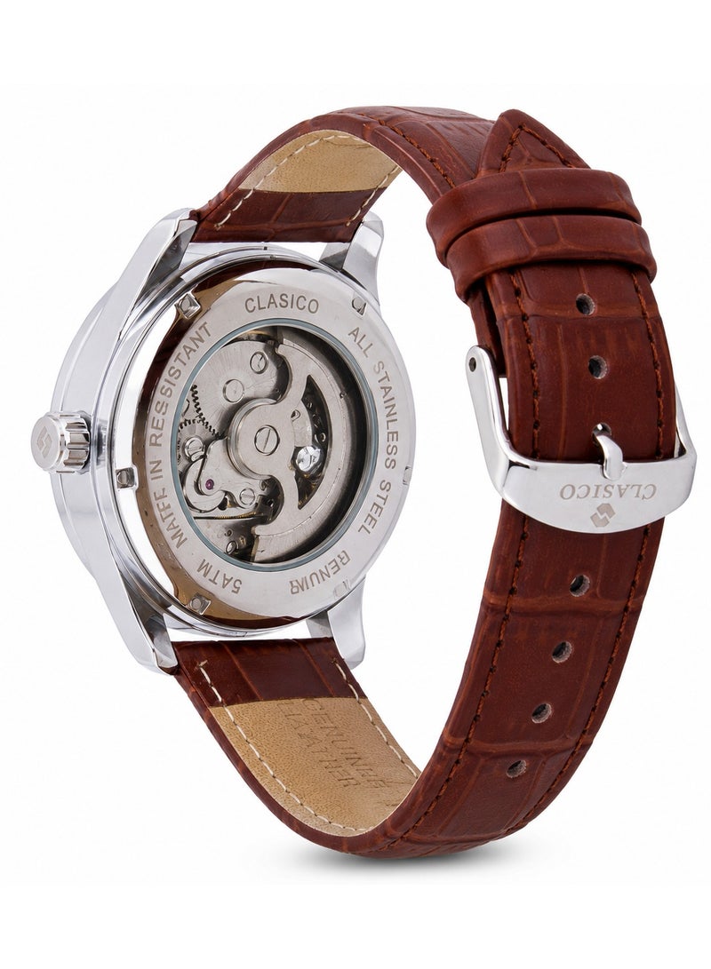 Clasico Elite Men's Open Heart Skeleton Leather Strap Watch – Automatic Mechanical Movement | Genuine Leather Band | Luxury Business Wrist Watch for Men - Image 3