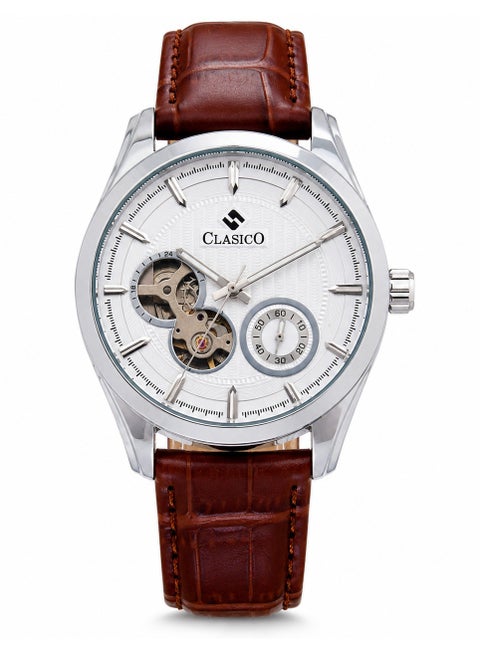Clasico Elite Men's Open Heart Skeleton Leather Strap Watch – Automatic Mechanical Movement | Genuine Leather Band | Luxury Business Wrist Watch for Men