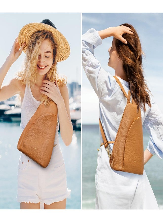 Kattee Sling Bag for Women Crossbody Fanny Packs Chest Bag Top Grain Leather Daypack Backpack RFID Blocking Travel Brown - Image 2