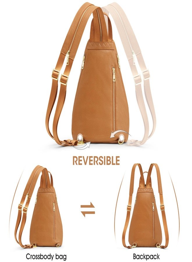 Kattee Sling Bag for Women Crossbody Fanny Packs Chest Bag Top Grain Leather Daypack Backpack RFID Blocking Travel Brown - Image 5