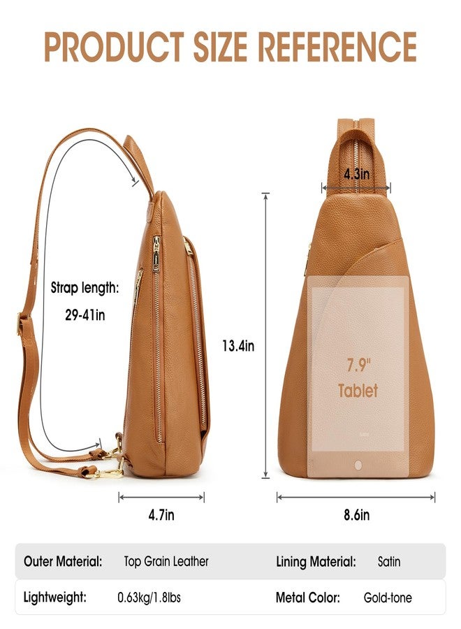 Kattee Sling Bag for Women Crossbody Fanny Packs Chest Bag Top Grain Leather Daypack Backpack RFID Blocking Travel Brown - Image 3