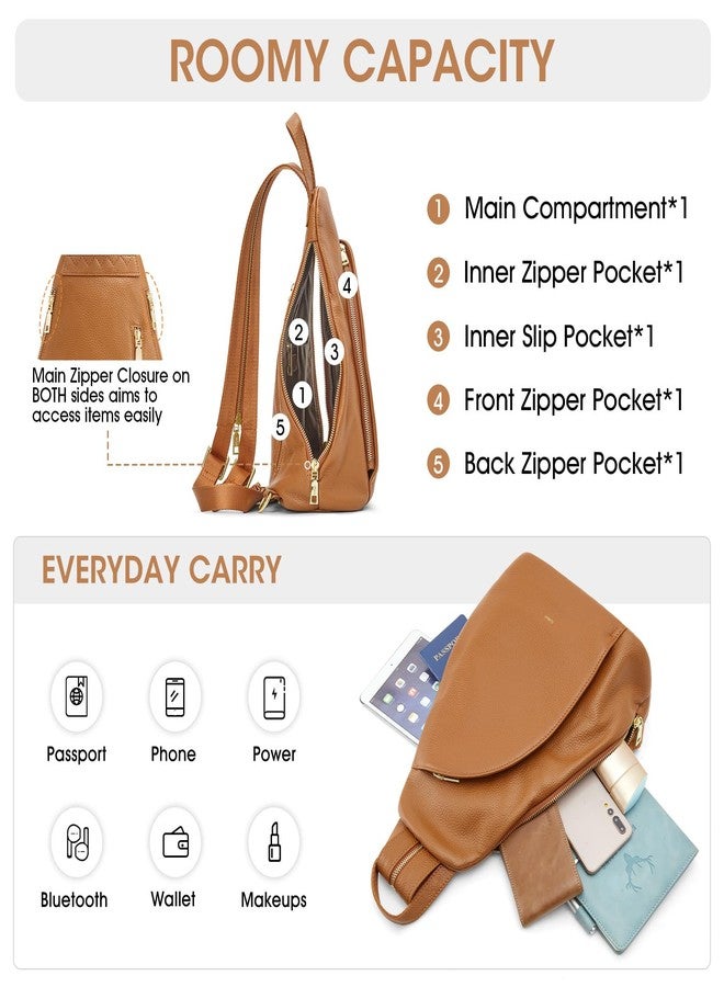 Kattee Sling Bag for Women Crossbody Fanny Packs Chest Bag Top Grain Leather Daypack Backpack RFID Blocking Travel Brown - Image 4