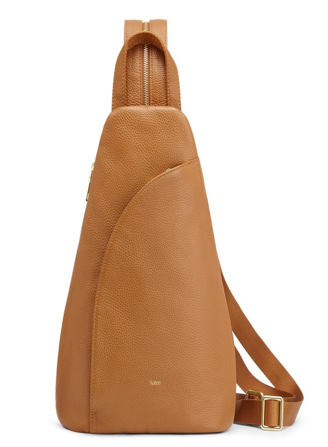 Kattee Sling Bag for Women Crossbody Fanny Packs Chest Bag Top Grain Leather Daypack Backpack RFID Blocking Travel Brown - Image 1