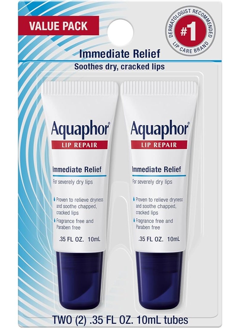Aquaphor Lip Repair Tubes, Lip Ointment for Chapped Lips, Moisturizing Lip Balm, Two 0.35 ounce tubes - Image 1
