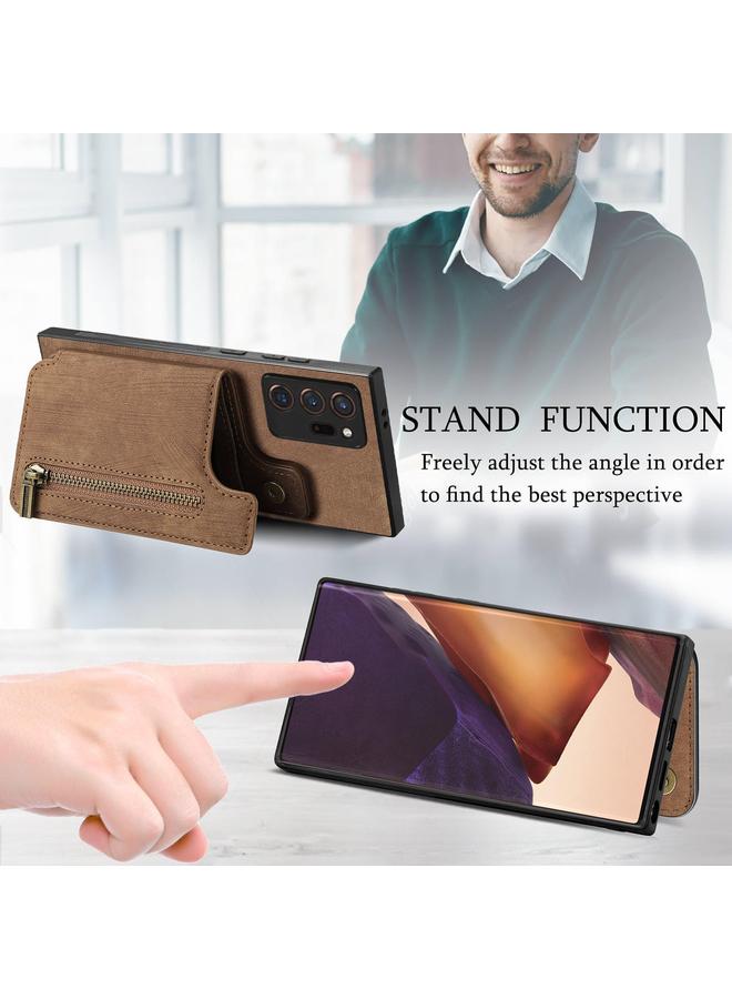 S-TOP Case For Samsung Galaxy Note20 Ultra Retro Leather Zipper Wallet Back Phone Case - Image 4