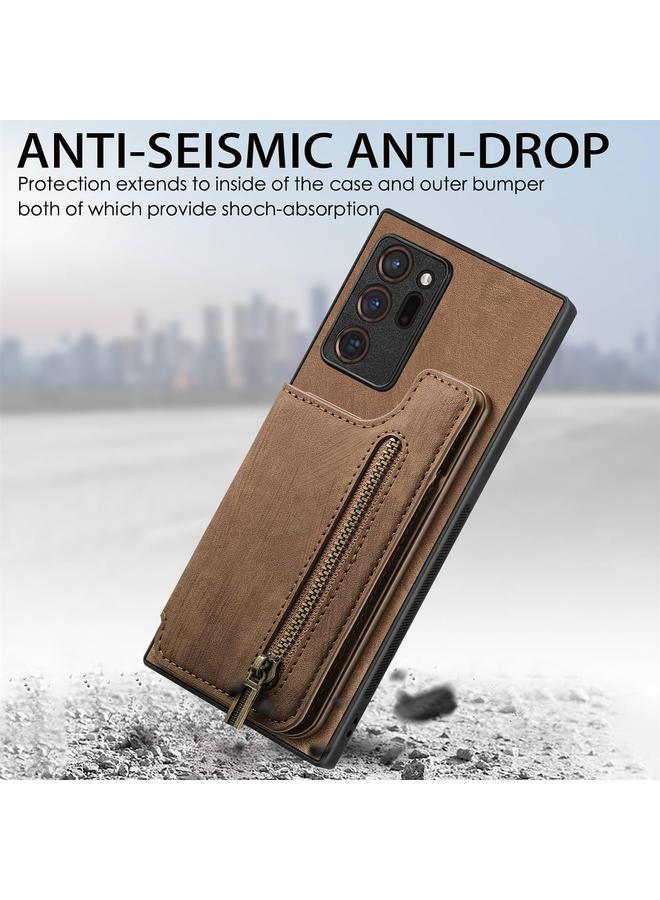 S-TOP Case For Samsung Galaxy Note20 Ultra Retro Leather Zipper Wallet Back Phone Case - Image 2