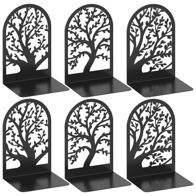 VFINE Bookend 3 Pairs Decorative Book End Bookends for Shelves Desktope Book Ends Book Stopper to Hold Books Unique Black Metal Tree Book Holder for Home Office - Image 2