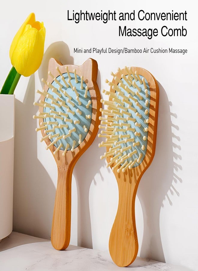 Kootinn Pack of 2 Cute Hair Brushes Mini Travel Bamboo Hair Brush with Bamboo Bristles Massages Scalp Anti-Static Hair Detangler for All Types Pocket Travel Hair Brush for Men Women Kids - Image 2