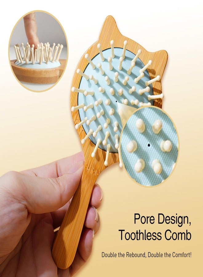 Kootinn Pack of 2 Cute Hair Brushes Mini Travel Bamboo Hair Brush with Bamboo Bristles Massages Scalp Anti-Static Hair Detangler for All Types Pocket Travel Hair Brush for Men Women Kids - Image 3