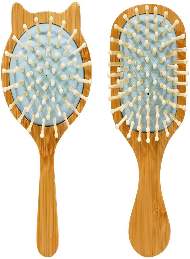 Kootinn Pack of 2 Cute Hair Brushes Mini Travel Bamboo Hair Brush with Bamboo Bristles Massages Scalp Anti-Static Hair Detangler for All Types Pocket Travel Hair Brush for Men Women Kids - Image 1