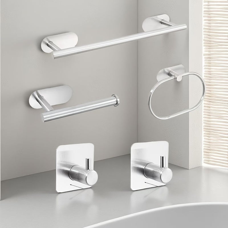 Sanding Stainless Steel No Drill Bathroom Accessory Set 5 Piece Wall Mounted - Image 1