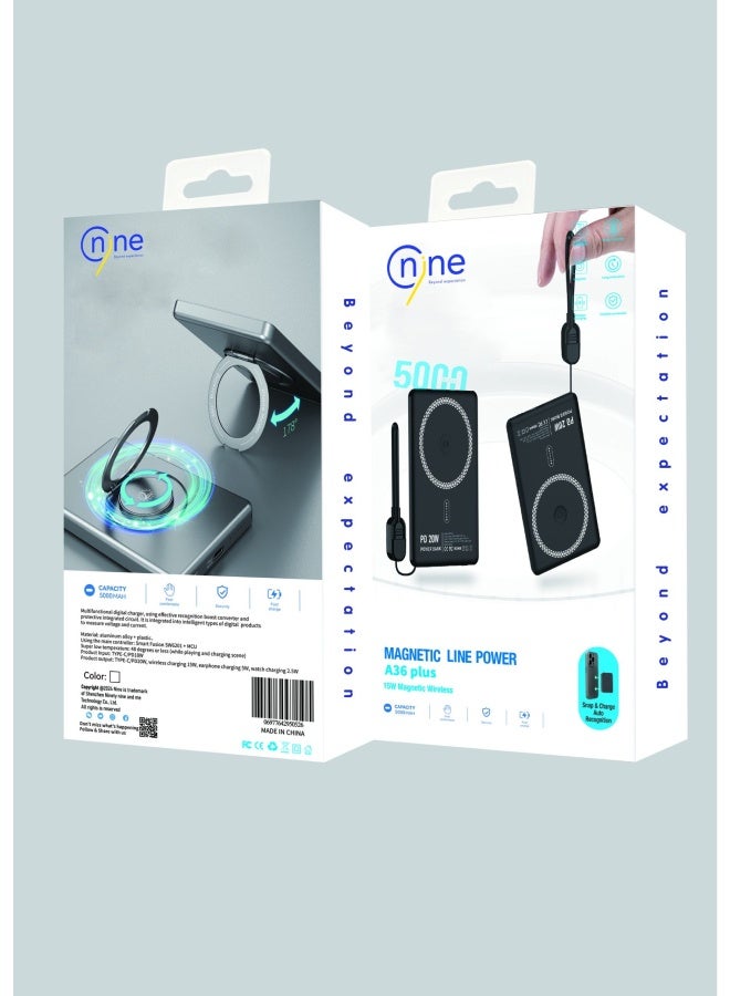 Nine 15W Wireless Magnetic Line Power A36 Plus - Black - Image 4