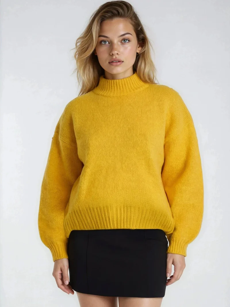 MixRay Mixray Relaxed Fit Crew Neck Thick Knit Sweater