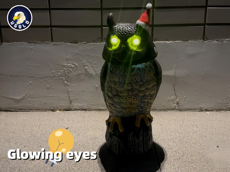 Ugold Solar Powered Owl with Christmas Hat, Motion Detection, Rotating Head, Realistic Hoots and Silent Mode, Outdoor Statue, Sculpture, Owl Decoration for Home, Garden, Patio and Lawn - Image 3