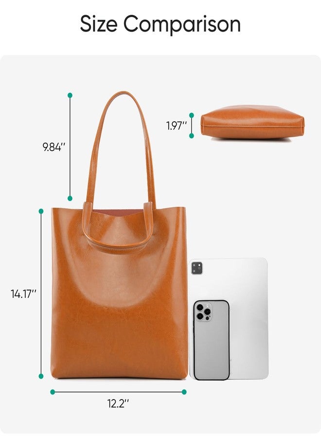 Gaeul Women's Genuine Cowhide Tote Shoulder Bag - Top Grain Leather Zippered Work Purse (Brown) - Image 4